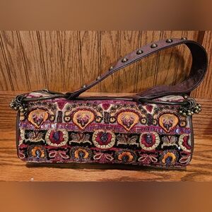EUC Braccialini Coachella Leather Beaded Bag